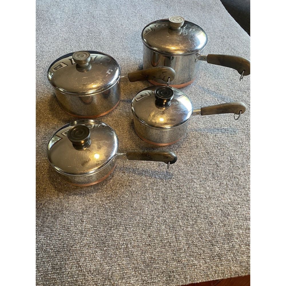 1801 Revere Ware Copper Bottom 8 piece Sauce pans & Lids 3/4, 1,2,3 Qt